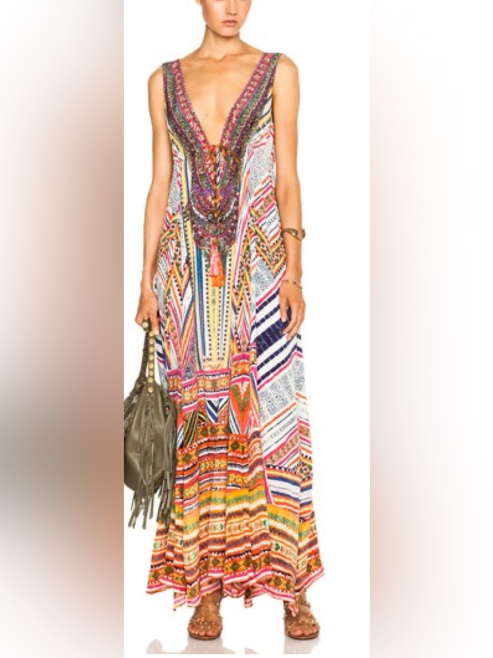 Camilla Multicolor Embellished V-Neck Maxi Dress